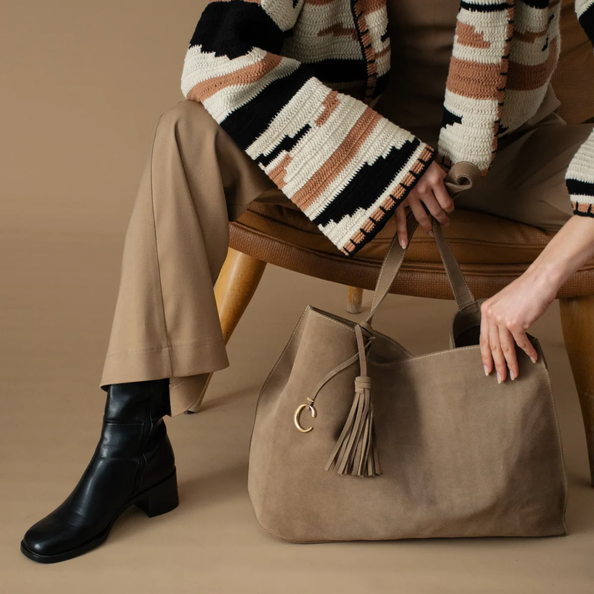 DUNE TOTE BAG SUEDE TAUPE - Image 5